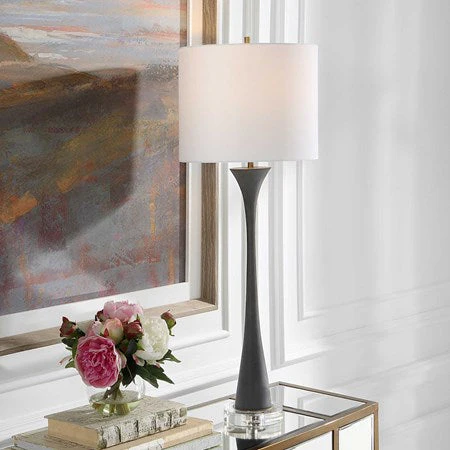 Uttermost Fountain Black Stone and Crystal Buffet Lamp With White Shade - Image 3
