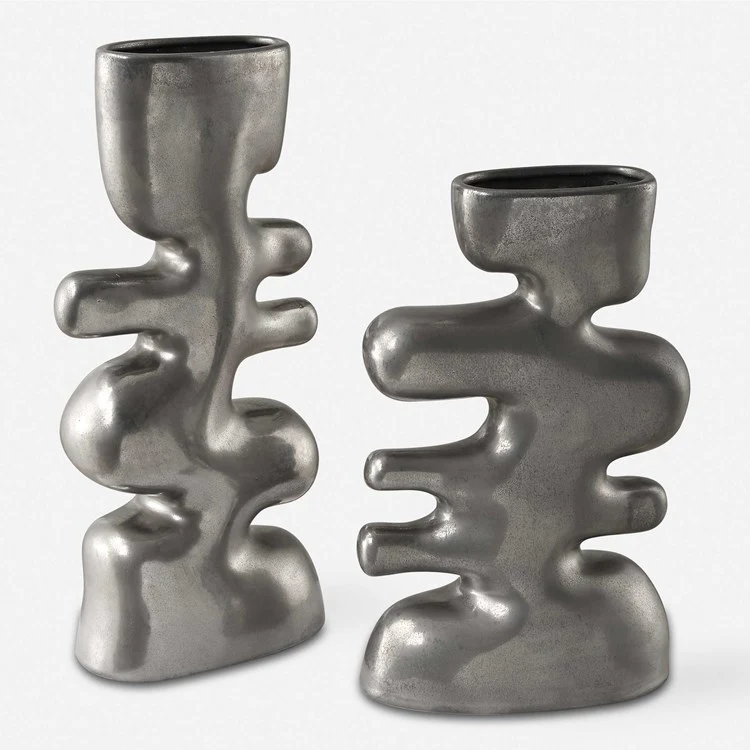 Uttermost Free Flowing Nickel Glaze Modern Set of 2 Vases - Image 2