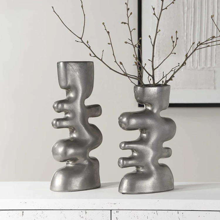 Uttermost Free Flowing Nickel Glaze Modern Set of 2 Vases - Image 3