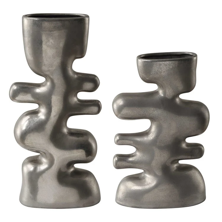 Uttermost Free Flowing Nickel Glaze Modern Set of 2 Vases - Image 4