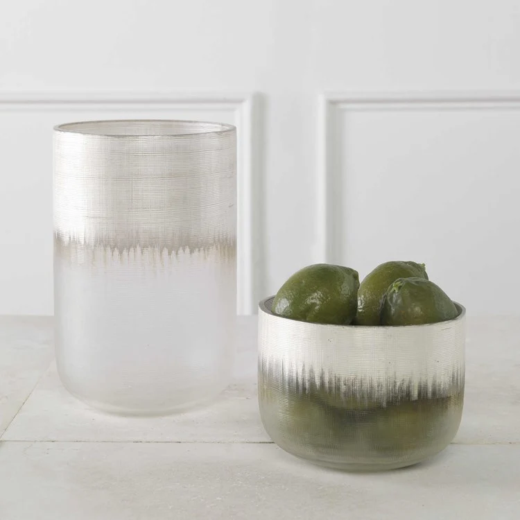 Uttermost Frost Etched Glass Set of 2 Vases - Image 2