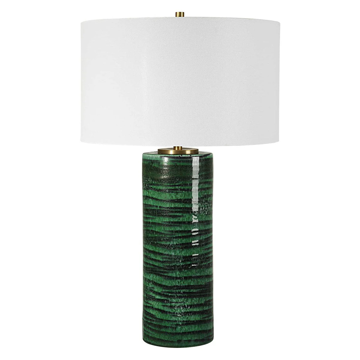Uttermost Galeno Emerald Green Glazed Ceramic Table Lamp With White Linen Shade - Image 4