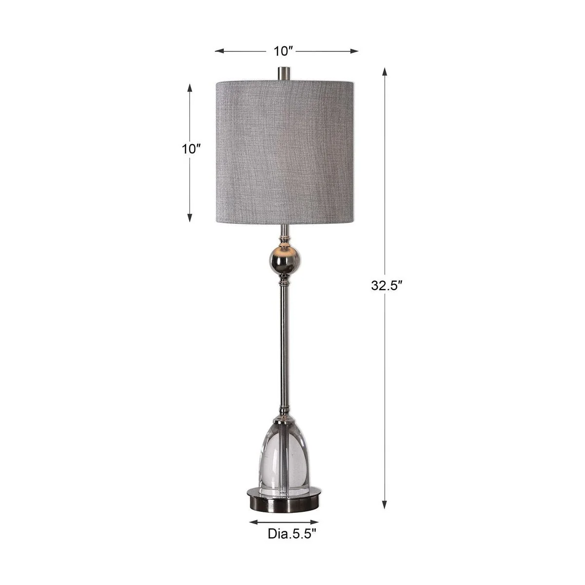Uttermost Gallo Polished Nickel Buffet Lamp With Metallic Silver Gray Linen Shade - Image 3