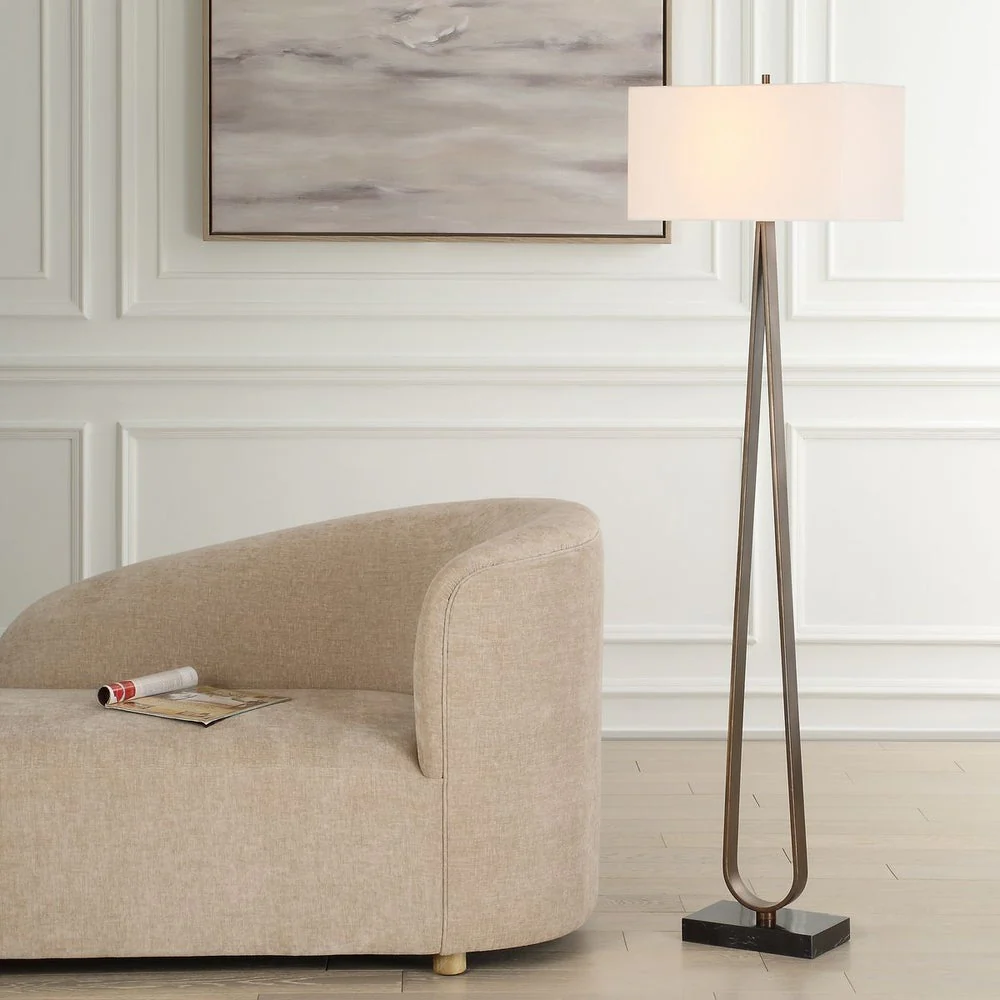 Uttermost Galloway Slim Dark Bronze Floor Lamp With White Linen Shade