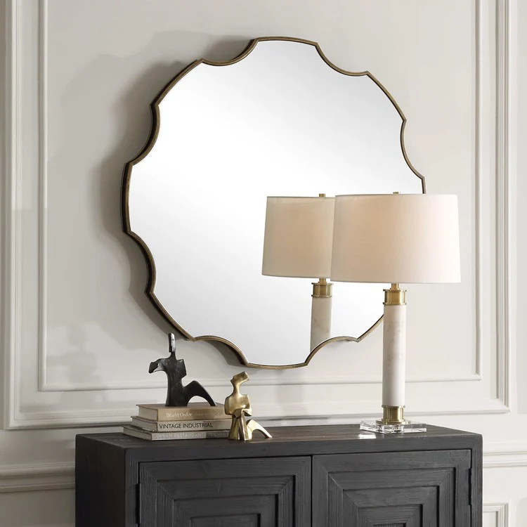 Uttermost Geared Up Antiqued Golden Bronze Round Mirror - Image 3
