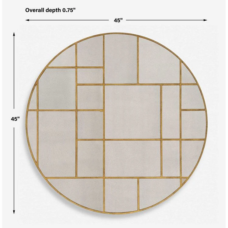 Uttermost Geometric Grid Antiqued Gold Round Mirror - Image 6