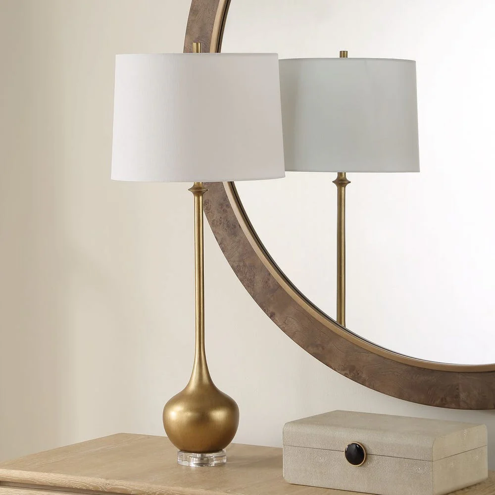 Uttermost Good As Gold Buffet Lamp With White Linen Shade - Image 2