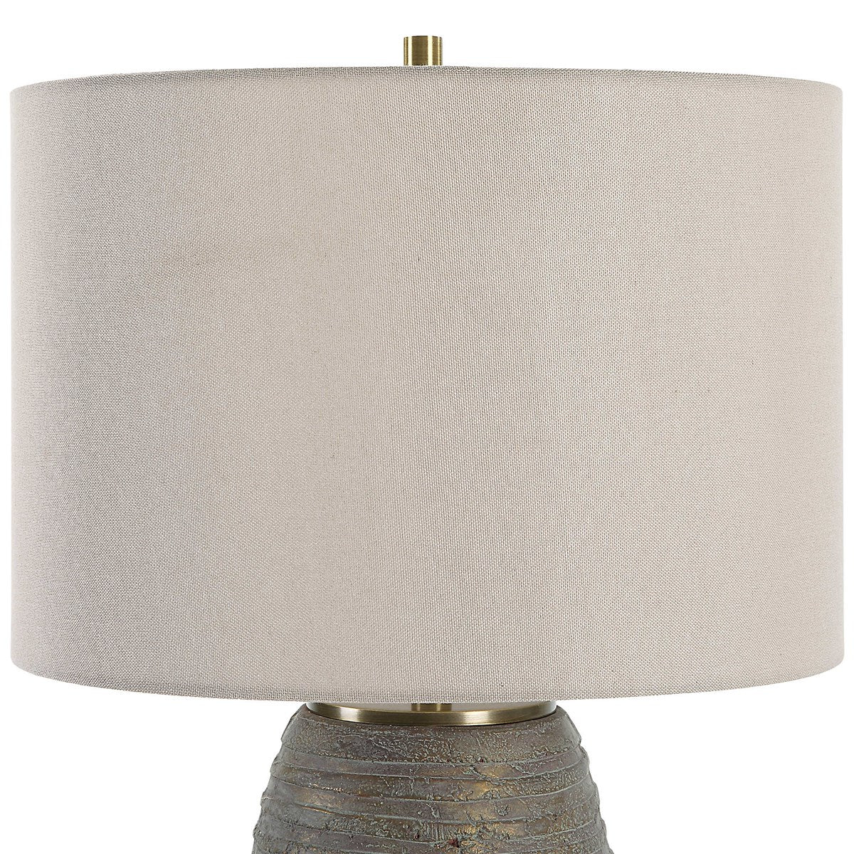 Uttermost Gorda Textured Bronze and Green Patina CeramicTable Lamp With Beige Linen Shade - Image 6