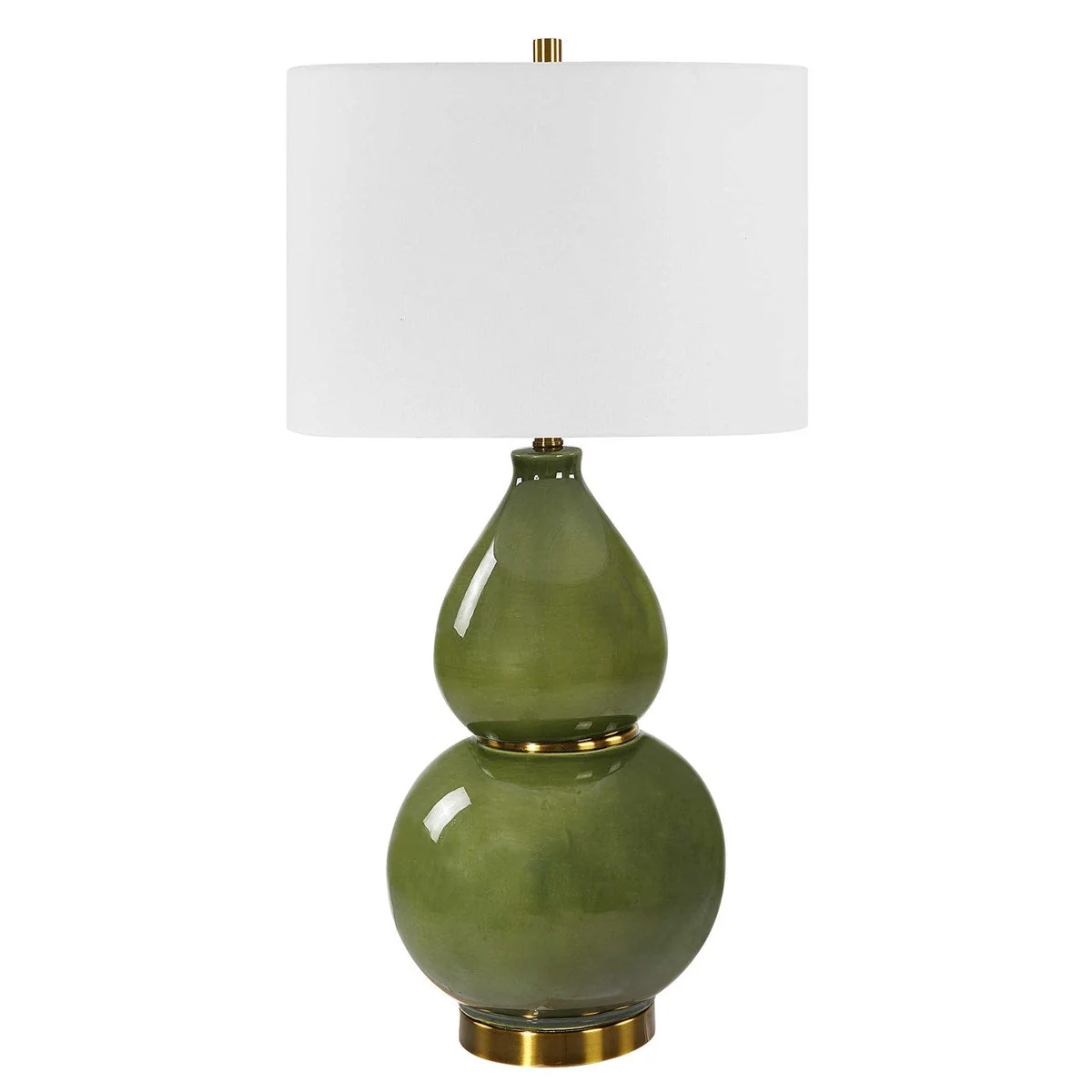 Uttermost Gourd Moss Green Ceramic Table Lamp With White Linen Shade - Image 5
