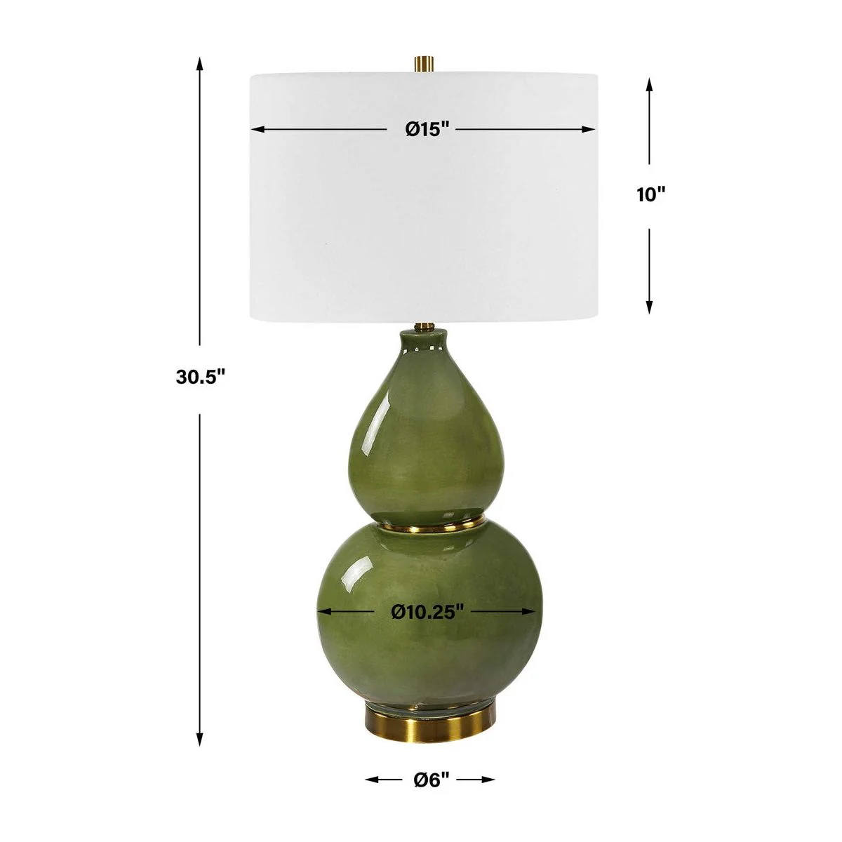 Uttermost Gourd Moss Green Ceramic Table Lamp With White Linen Shade - Image 9