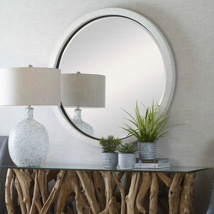 Uttermost Granada Whitewash Rattan Wrapped Round Mirror