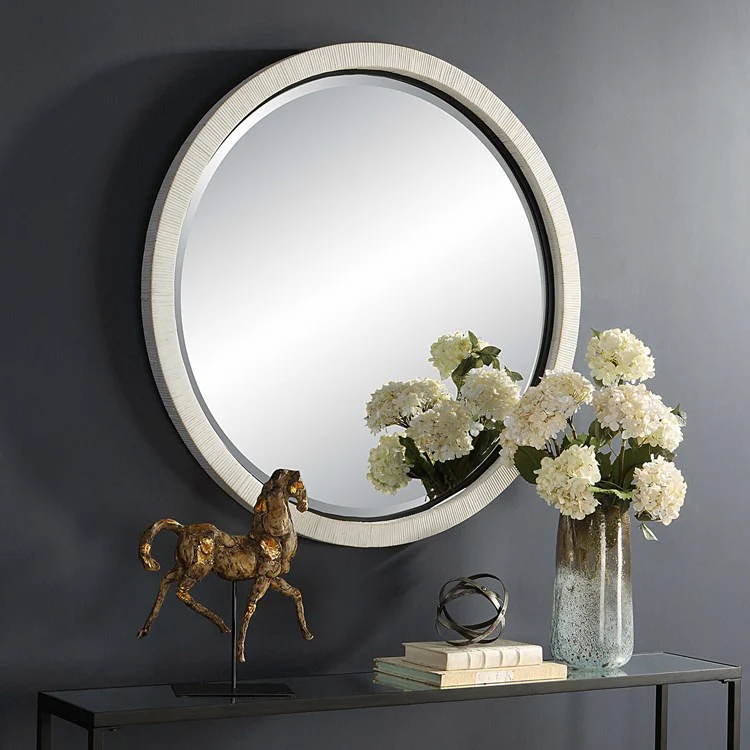 Uttermost Granada Whitewash Rattan Wrapped Round Mirror - Image 4