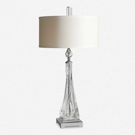 Uttermost Grancona Twisted Glass Polished Nickel Table Lamp With Off-White Linen Shade - Image 2