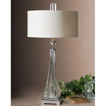 Uttermost Grancona Twisted Glass Polished Nickel Table Lamp With Off-White Linen Shade - Image 3