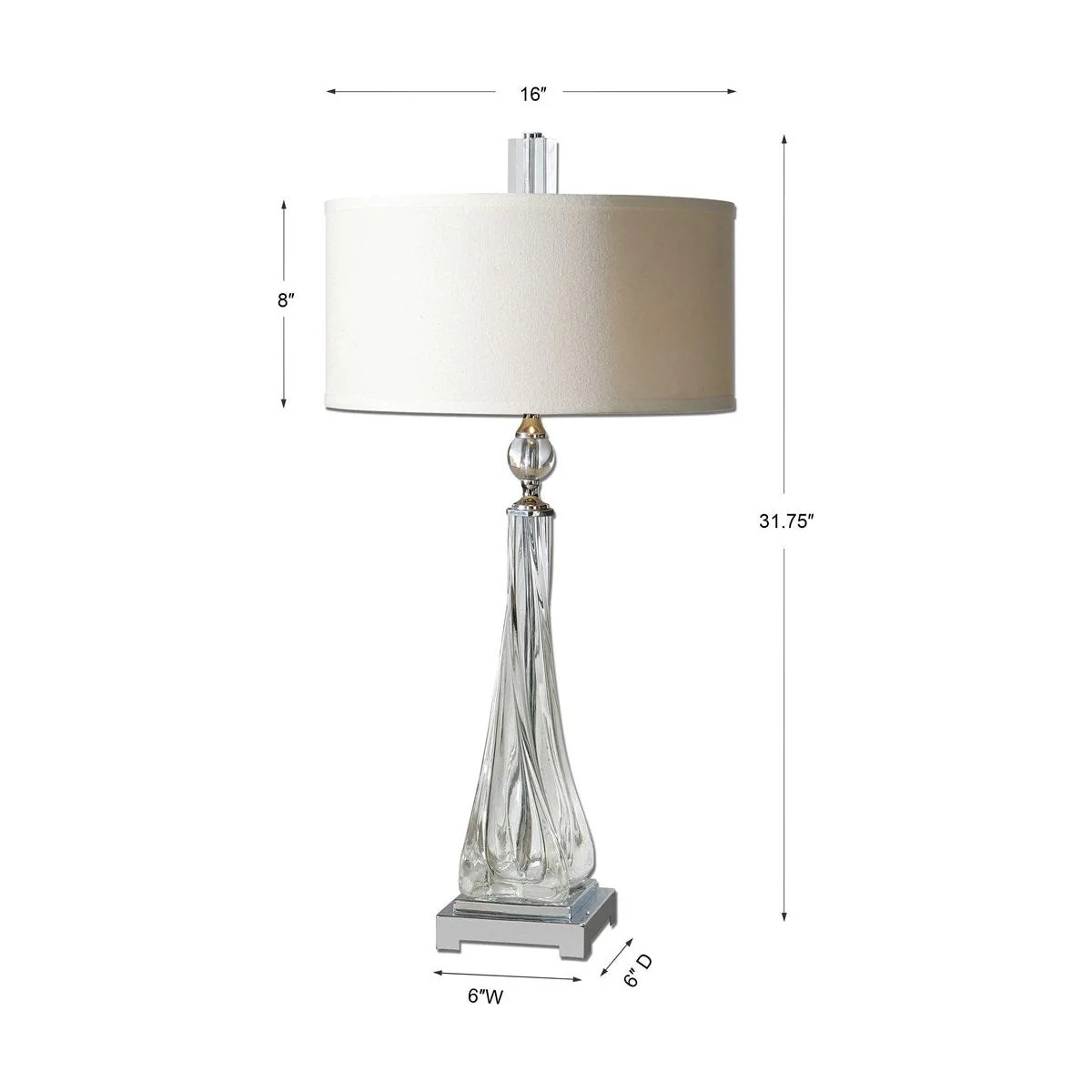 Uttermost Grancona Twisted Glass Polished Nickel Table Lamp With Off-White Linen Shade - Image 4