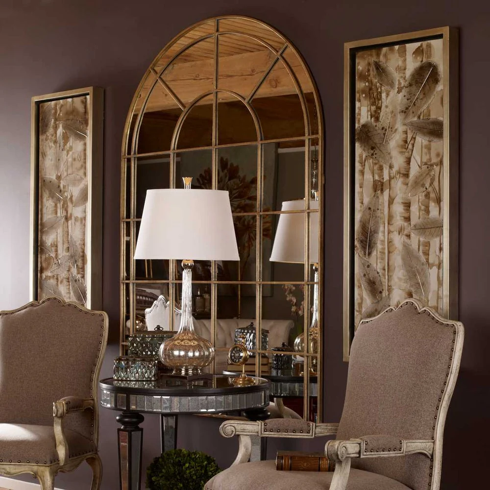 Uttermost Grantola Warm Antique Gold Leaf Arch Mirror - Image 2