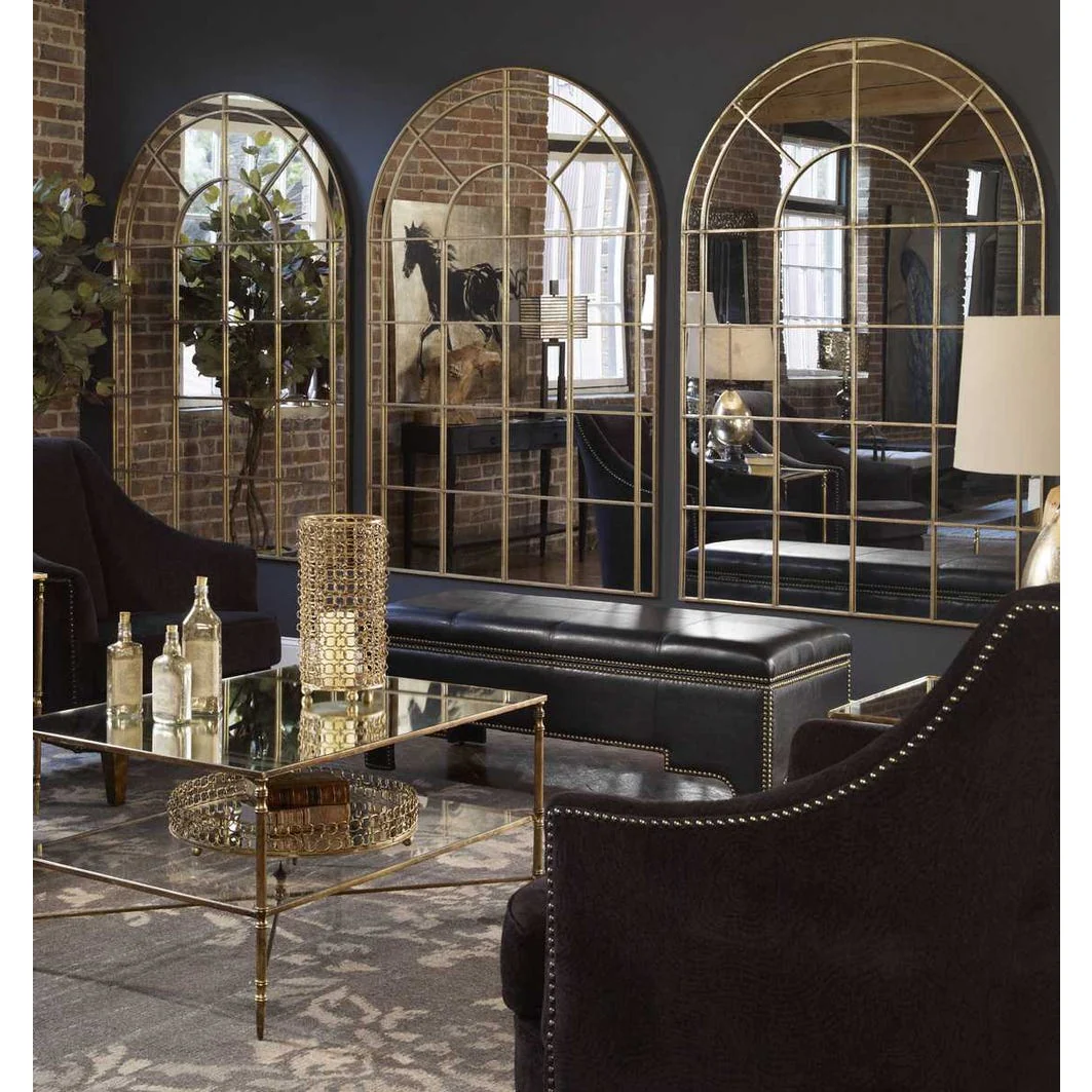 Uttermost Grantola Warm Antique Gold Leaf Arch Mirror - Image 3