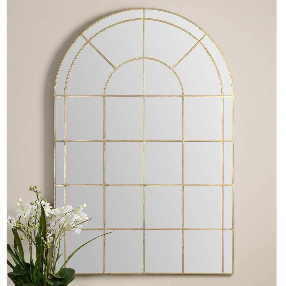 Uttermost Grantola Warm Antique Gold Leaf Arch Mirror - Image 5