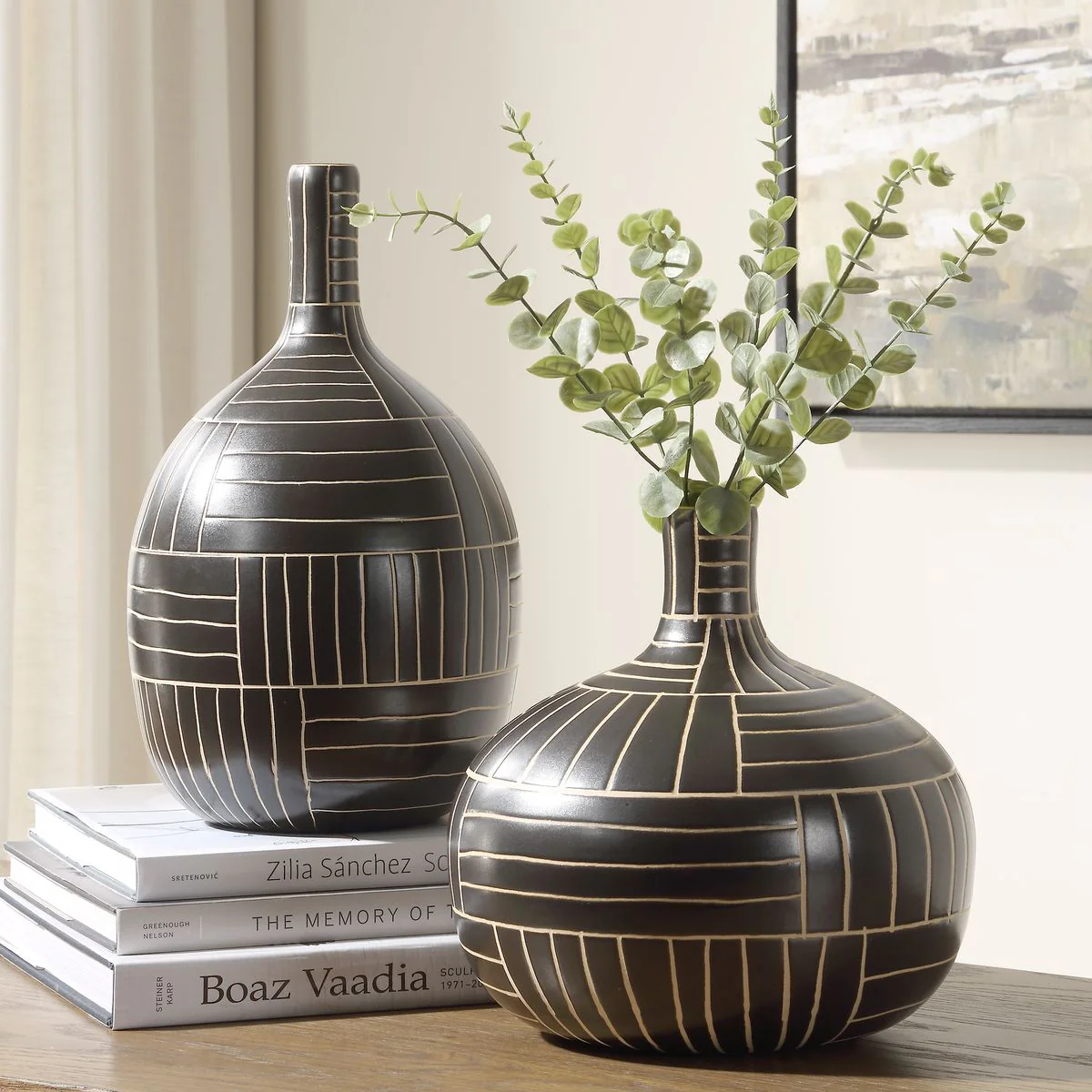 Uttermost Graphite Stride Black Ceramic Vases ~ Set Of 2