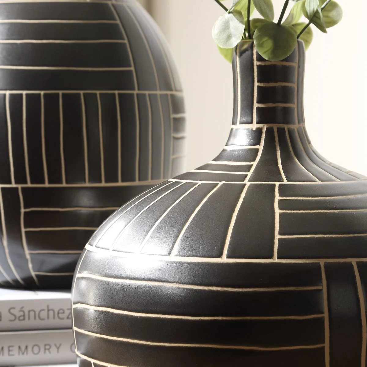 Uttermost Graphite Stride Black Ceramic Vases ~ Set Of 2 - Image 3