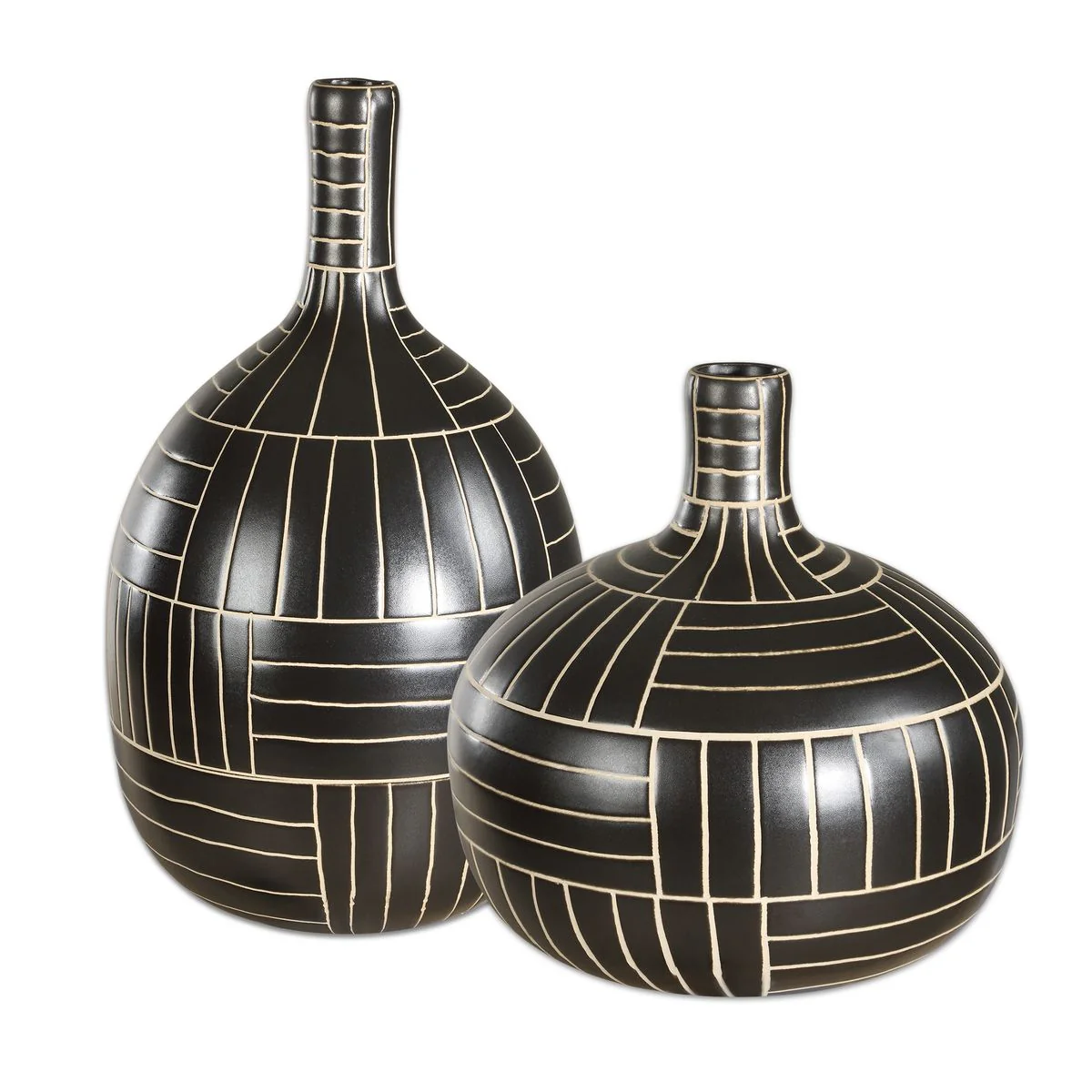 Uttermost Graphite Stride Black Ceramic Vases ~ Set Of 2 - Image 4