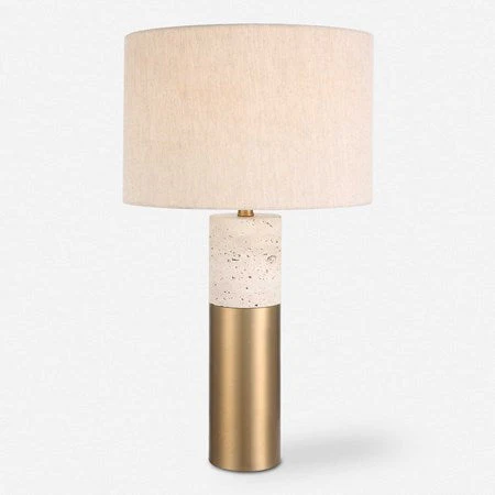 Uttermost Gravitas Ivory Stone and Brushed Brass Table Lamp With Beige Linen Shade - Image 2