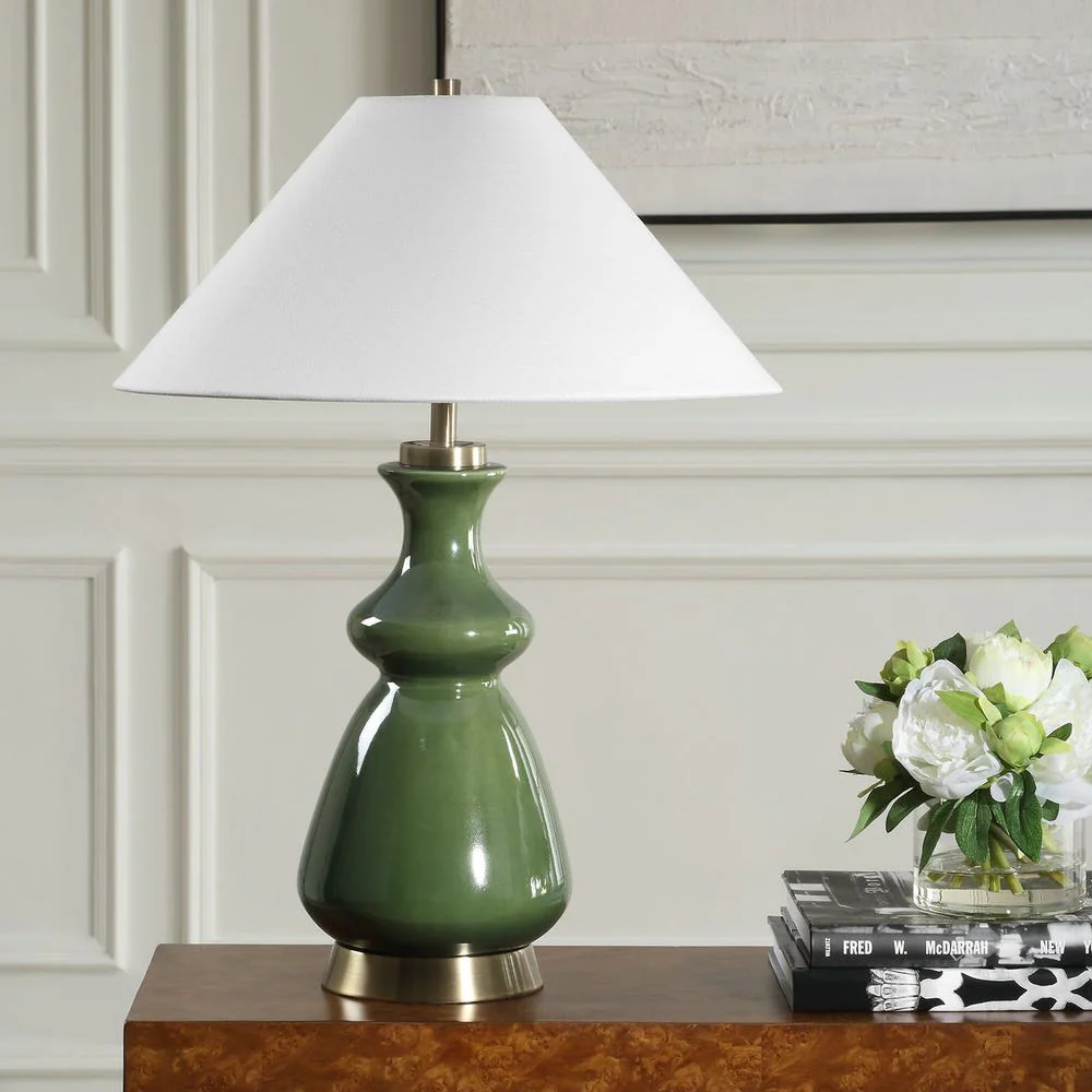Uttermost Moss Green Thumb Table Lamp With Brass Plated Details - Image 2