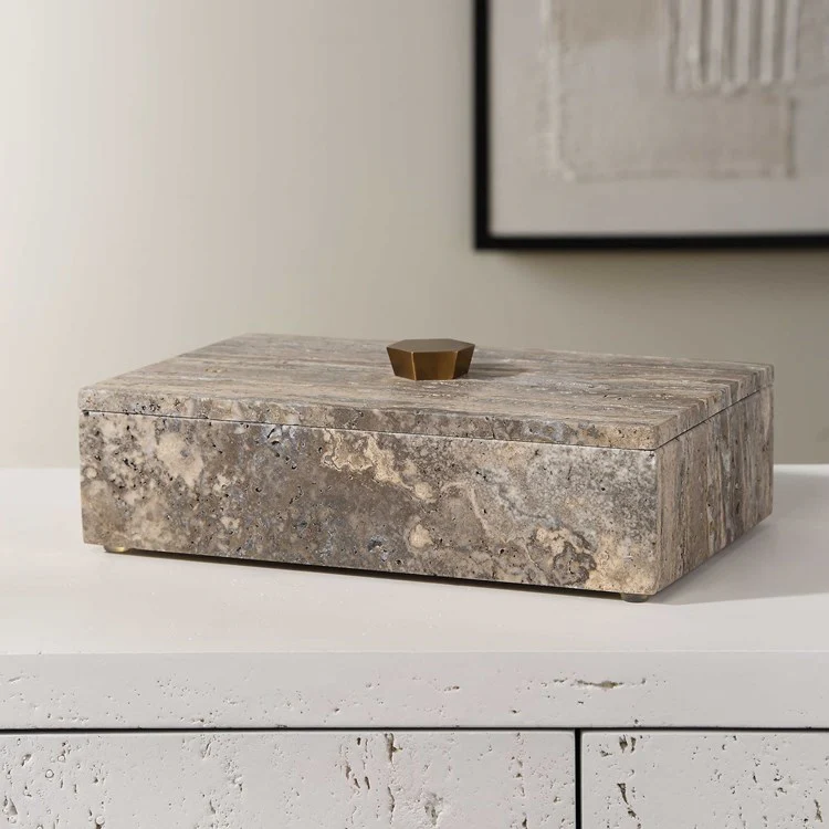 Uttermost Griseus Gray Travertine Decorative Box - Image 3