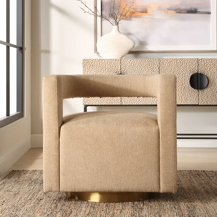 Uttermost Grounded Toast Boucle Fabric Modern Swivel Chair - Image 3