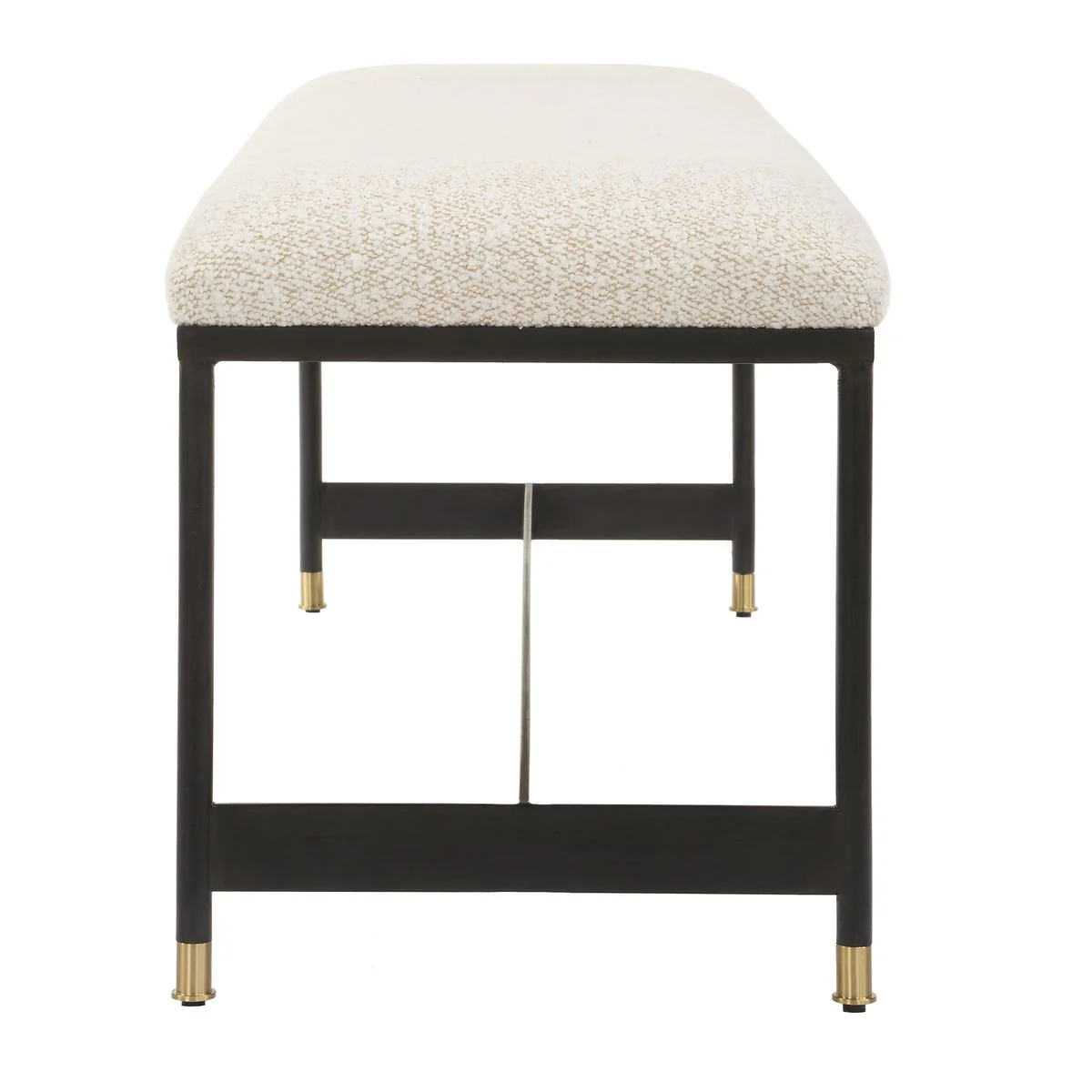 Uttermost Halston Off-White Upholstered Bench With Matte Black Iron Frame - Image 6
