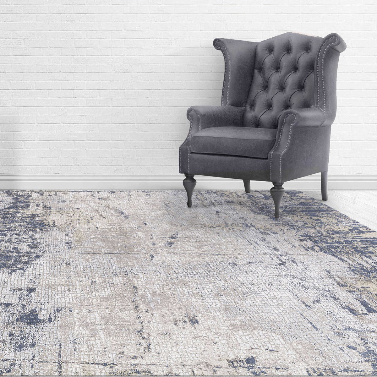 Uttermost Hamida Indigo Blue, Light Gray and Beige Modern Abstract Rug ~ 8' x 11'