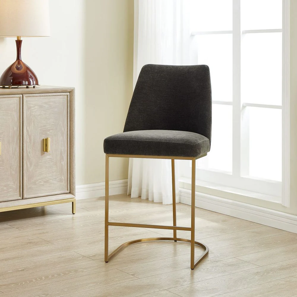 Uttermost Hanni Brass Counter Stool With Charcoal Velvet Cushioned Seat