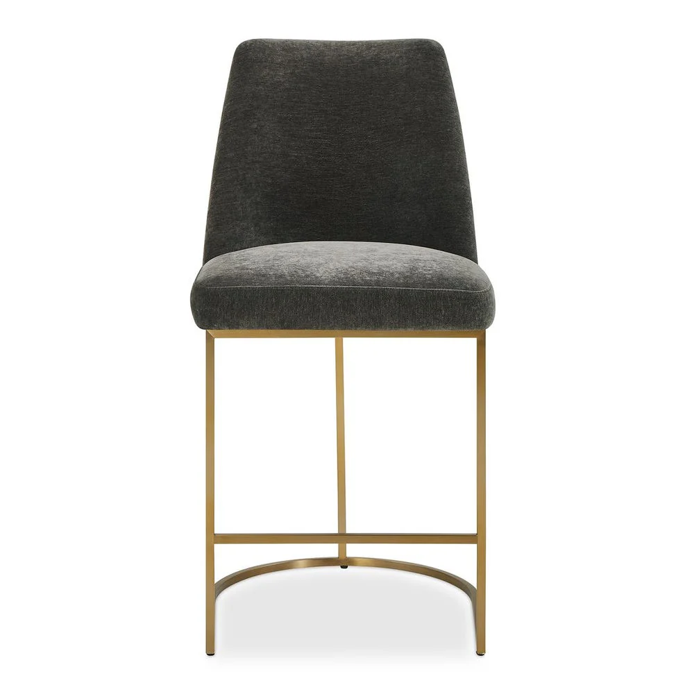 Uttermost Hanni Brass Counter Stool With Charcoal Velvet Cushioned Seat - Image 2