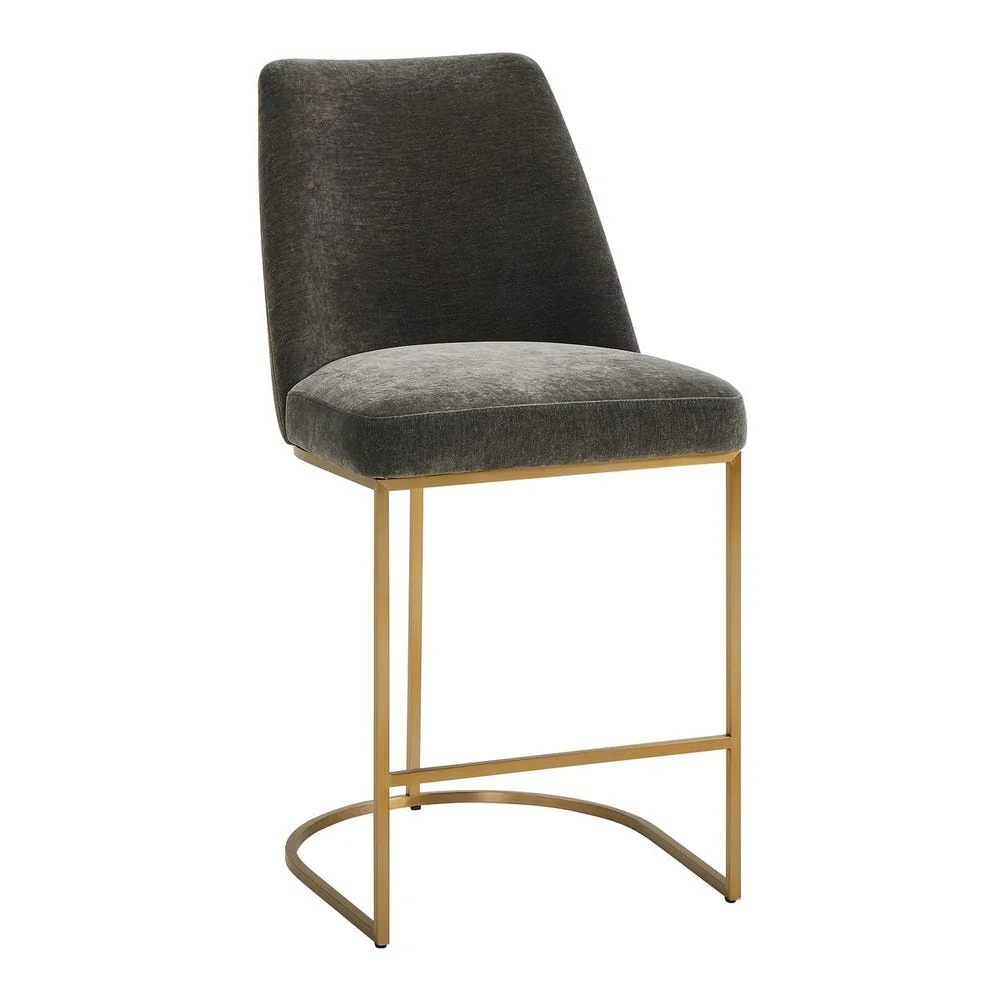Uttermost Hanni Brass Counter Stool With Charcoal Velvet Cushioned Seat - Image 3