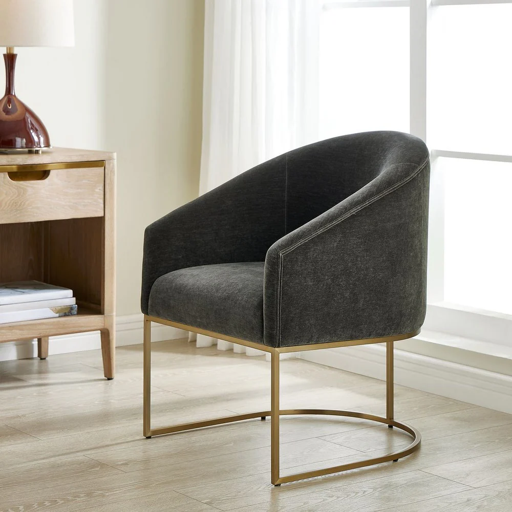 Uttermost Hanni Charcoal Velvet Barrel Style Dining Chair - Image 2