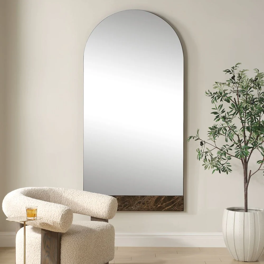 Uttermost Hanover Emperador Dark Bronze Iron and Brown Marble Arch Mirror