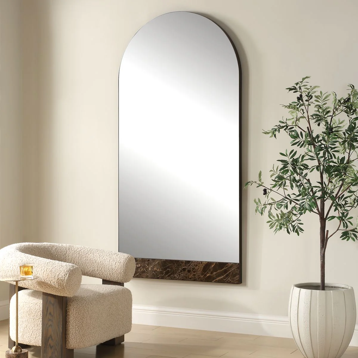 Uttermost Hanover Emperador Dark Bronze Iron and Brown Marble Arch Mirror - Image 2