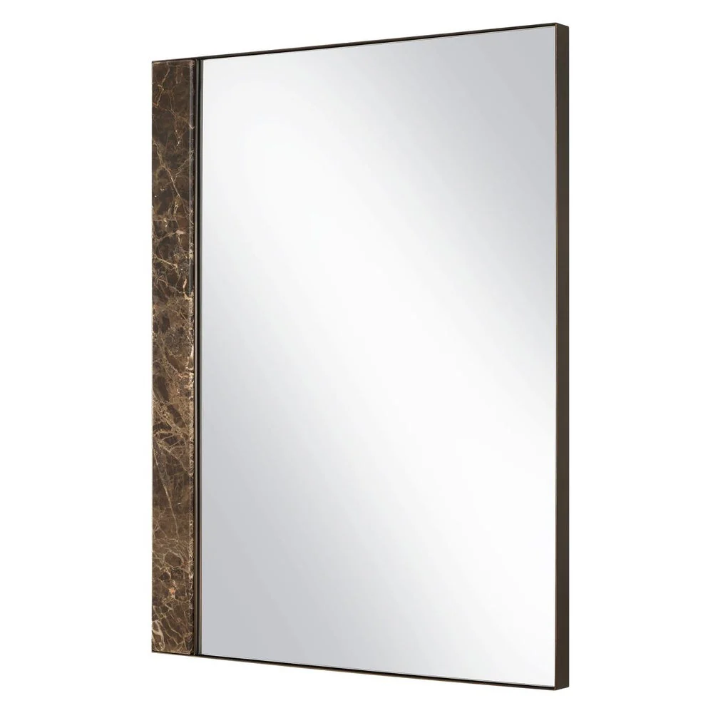 Uttermost Hanover Emperador Brown Marble Mirror With Golden Bronze Iron Frame - Image 4