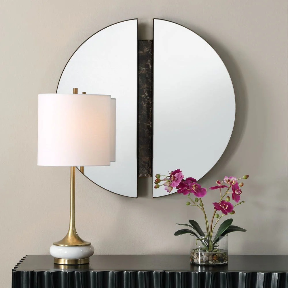 Uttermost Hanover Emperador Brown Marble Round Mirror