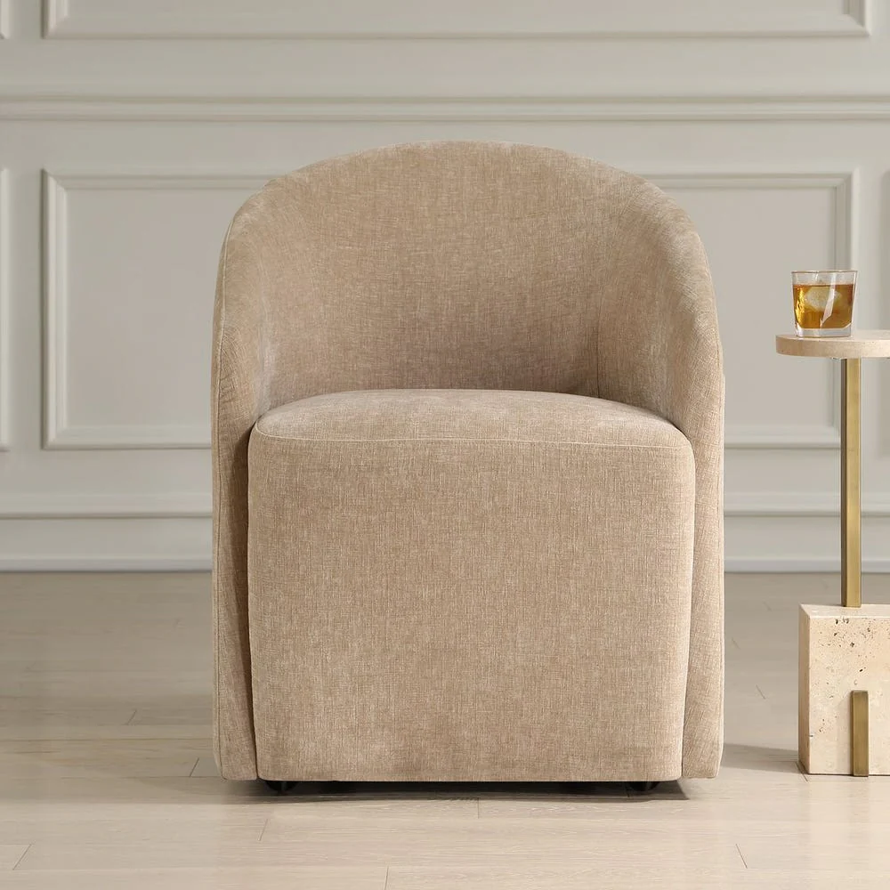 Uttermost Harbor Flax Velvet Barrel Back Dining Chair with Rolling Casters