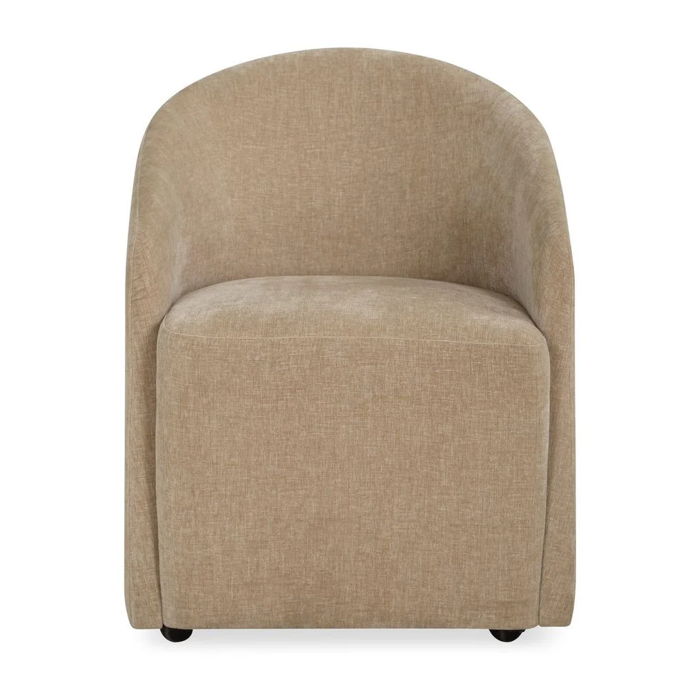 Uttermost Harbor Flax Velvet Barrel Back Dining Chair with Rolling Casters - Image 3
