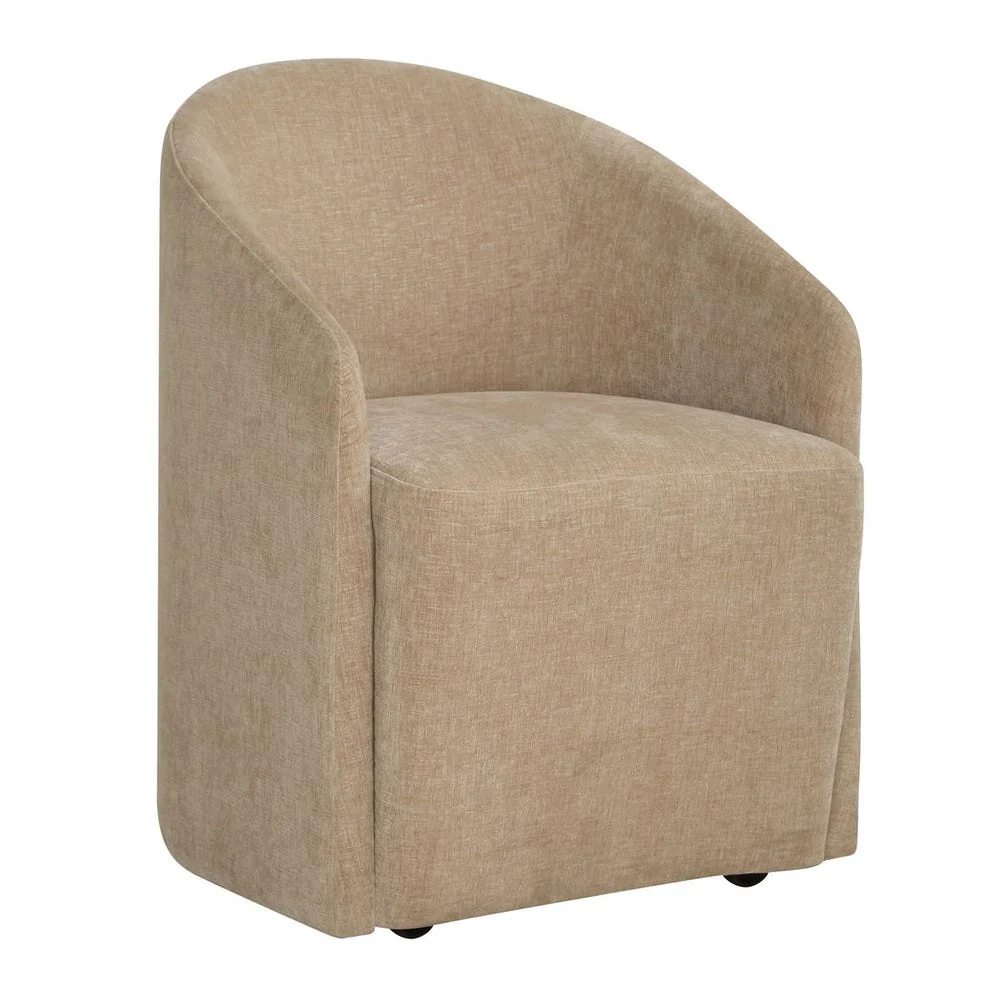 Uttermost Harbor Flax Velvet Barrel Back Dining Chair with Rolling Casters - Image 4