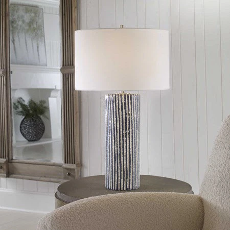 Uttermost Havana Cobalt and Ivory Glazed Ceramic Table Lamp With White Shade
