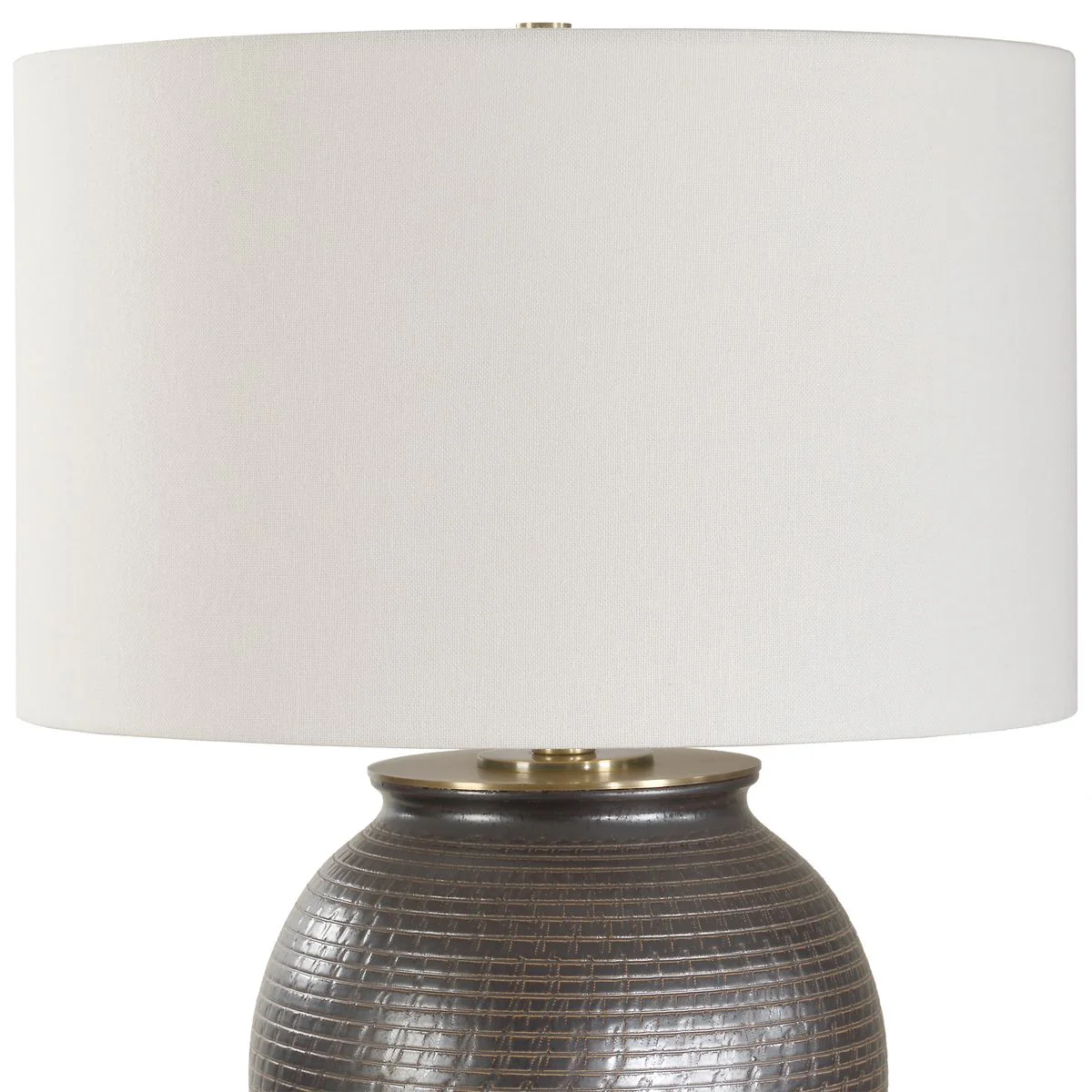 Uttermost Hawkins Dark Bronze Glazed Base Table Lamp With White Linen Shade - Image 4