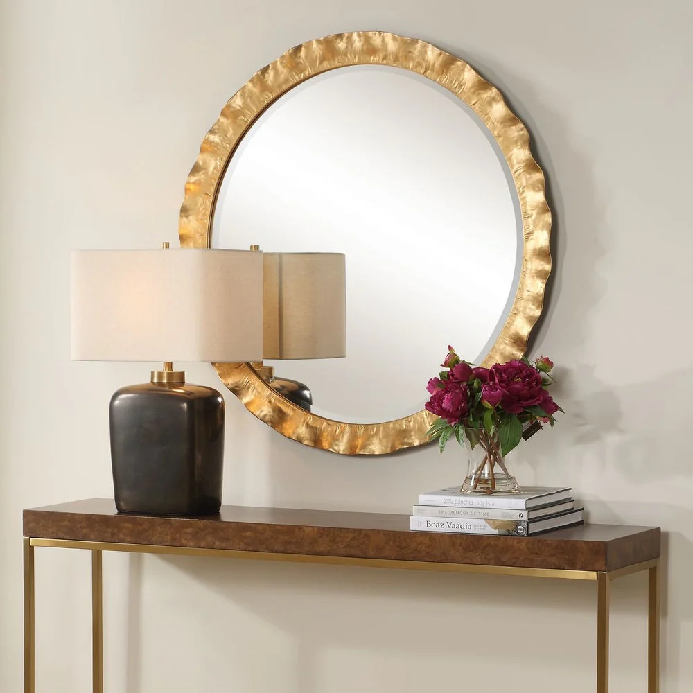 Uttermost Haya Antique Gold Scalloped Edge Round Mirror - Image 2