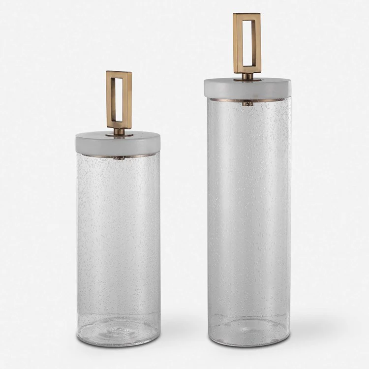 Uttermost Haysworth Seeded Glass with Marble Lids Set of 2 Decorative Containers - Image 2