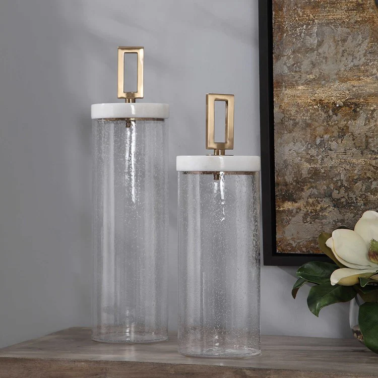 Uttermost Haysworth Seeded Glass with Marble Lids Set of 2 Decorative Containers - Image 3