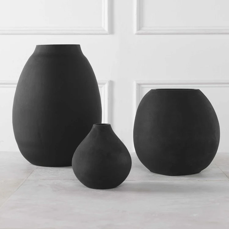 Uttermost Hearth Matte Black Glass Set of 3 Vases