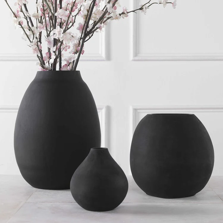 Uttermost Hearth Matte Black Glass Set of 3 Vases - Image 3