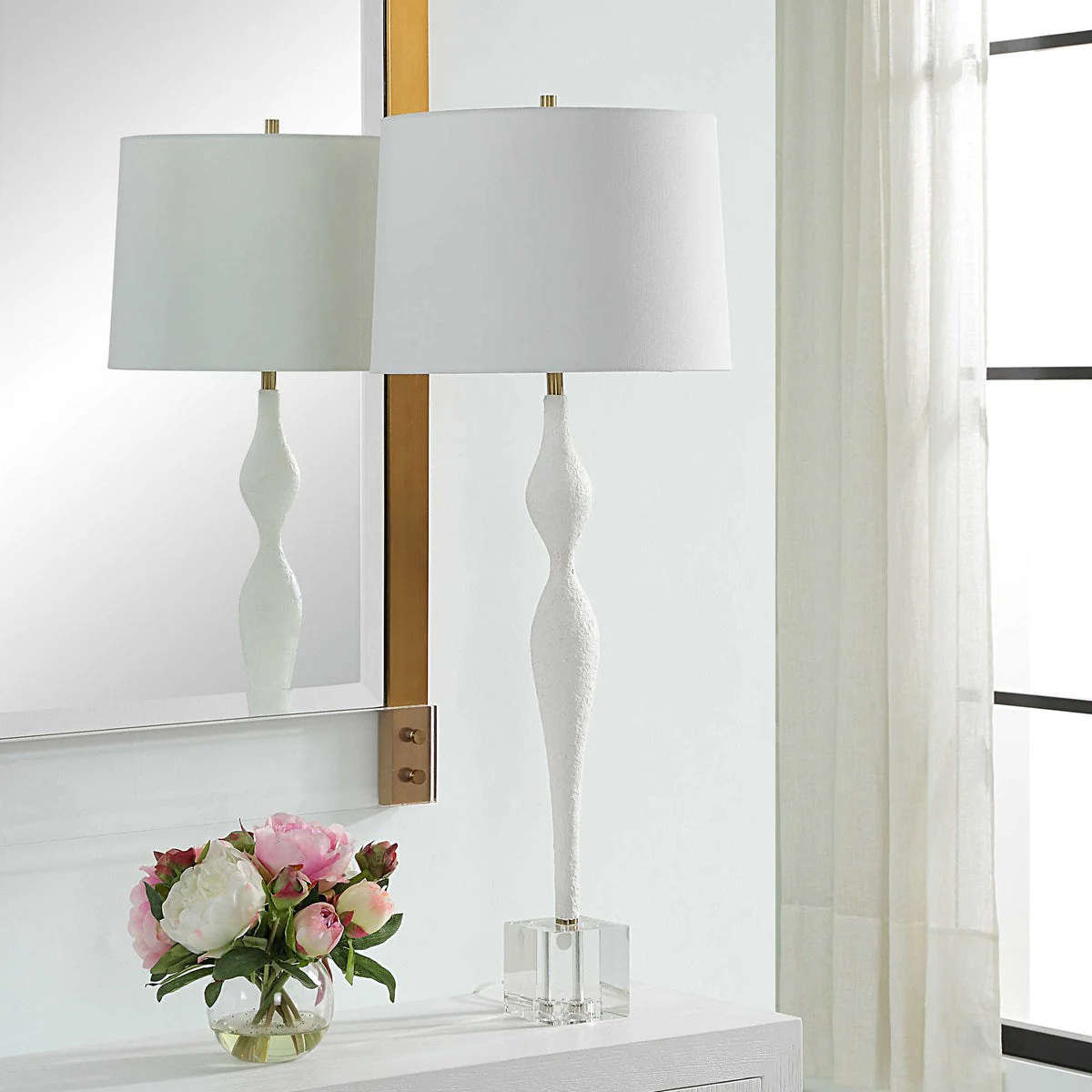 Uttermost Helena Chalk White Ceramic Table Lamp With Linen Shade - Image 2